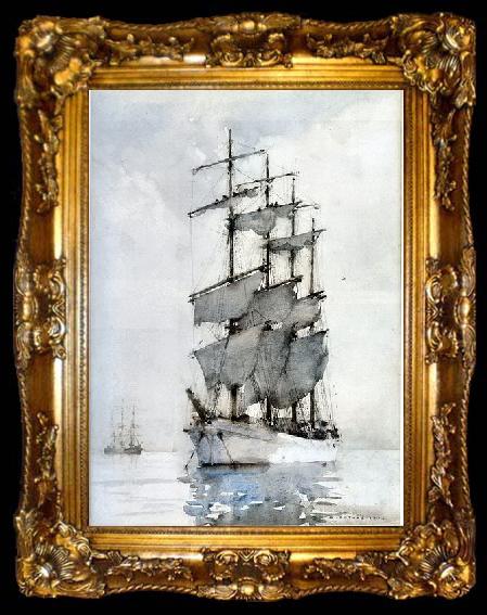 framed  Henry Scott Tuke Four Masted Barque, ta009-2